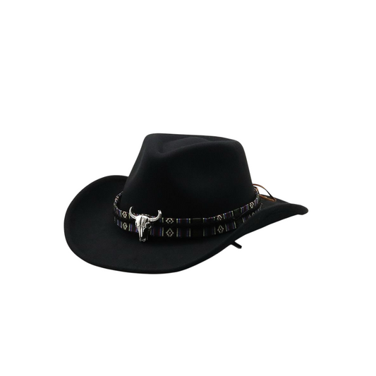 Western Cowboy Hat with Bull Skull Pin